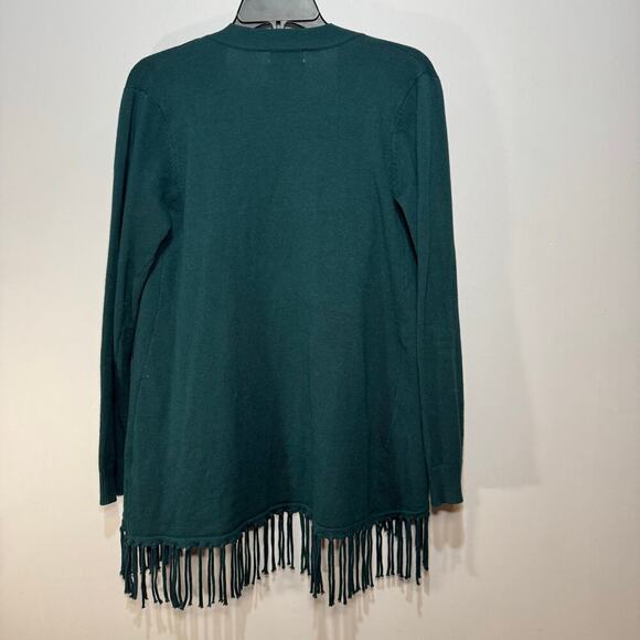 Joseph A Open Front Green long-sleeve cardigan with fringe hem. Size S - Picture 5 of 9